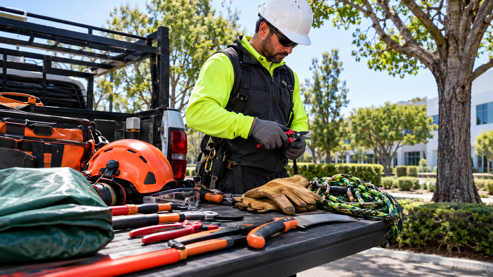 Arborist- Preparing- Tools- for Tree- Care